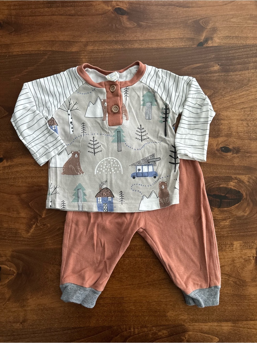 Tesa Babe Boutique Bamboo Blend Shirt and Pants Set Bear Trees Woods Forest 6-9